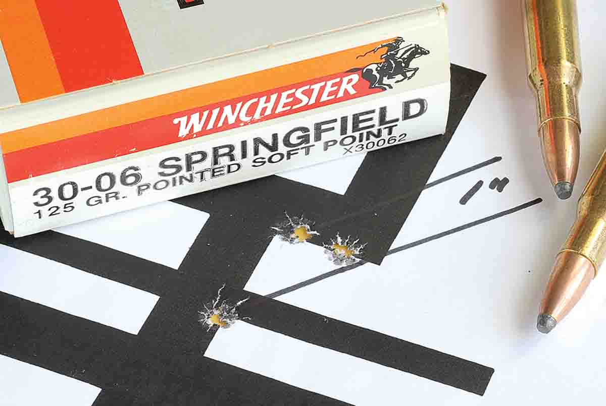 Winchester’s 125-grain Pointed Soft Point load grouped three shots in an inch at 100 yards.